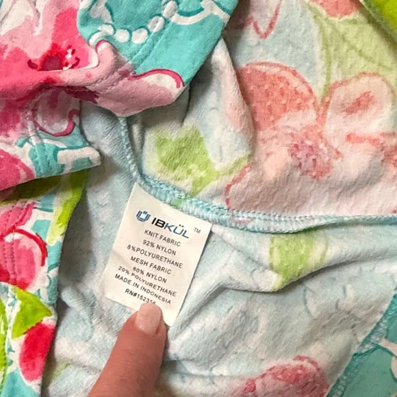 IBKUL Floral Long Sleeve Dress - Aqua, Pink, Green - Picture 6 of 7